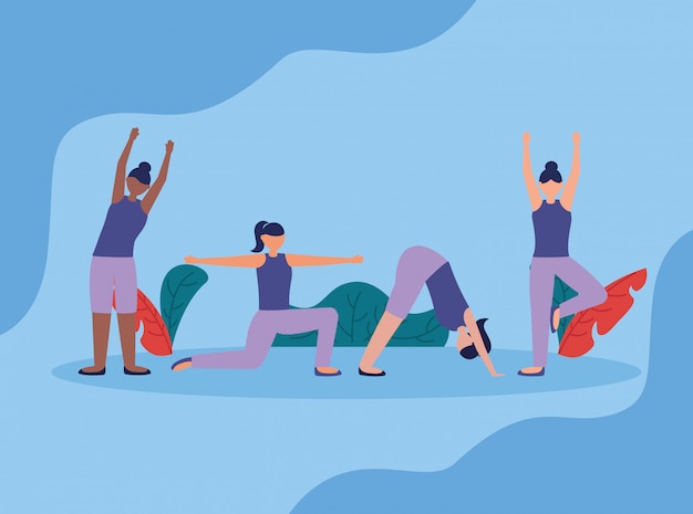 Free Vector people yoga outdoor in flat style