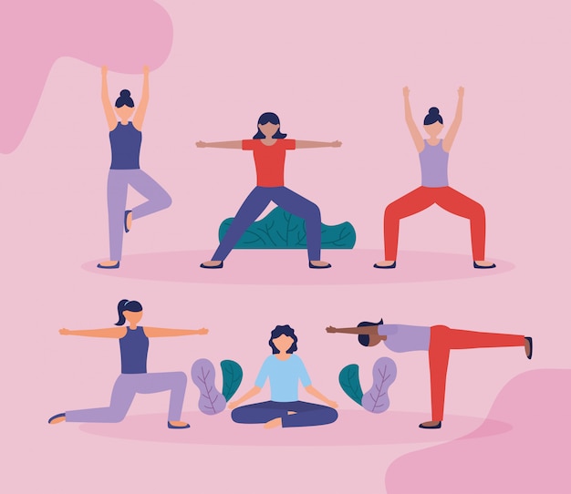 Free Vector people yoga outdoor in flat style