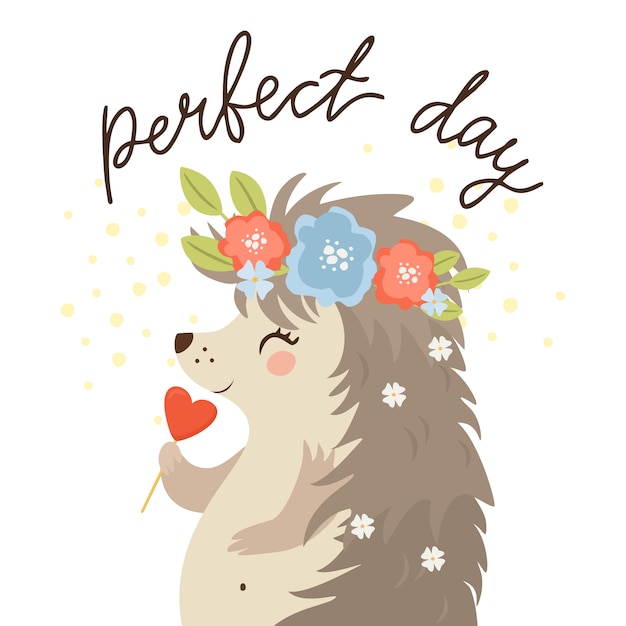 Free vector perfect day, hedgehog with candy