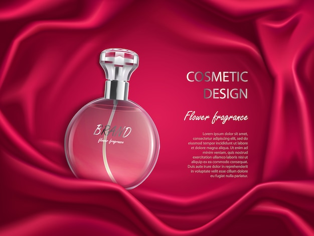 Perfume bottle, flower fragrance cosmetic design banner