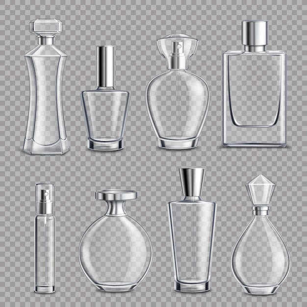 Free vector perfume glass bottles realistic transparent