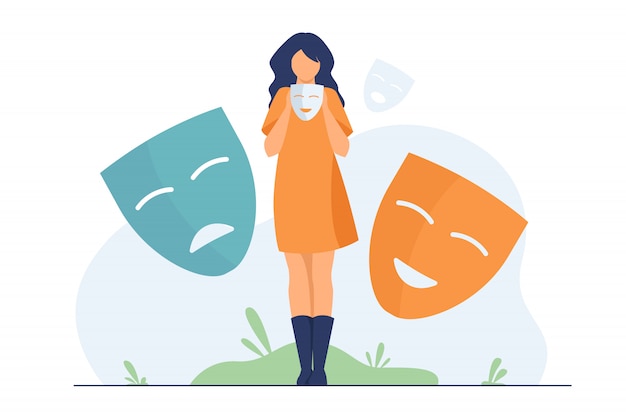 Free Vector person covering emotions, searching identity