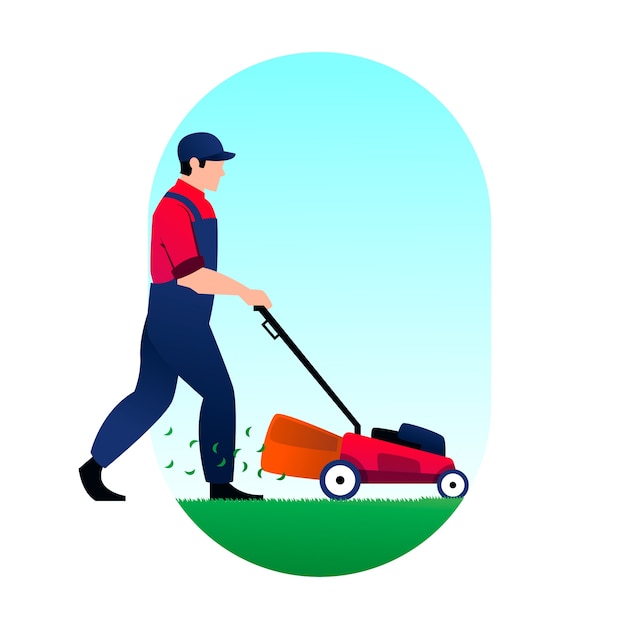 Free Vector person lawn mowing outdoors illustration