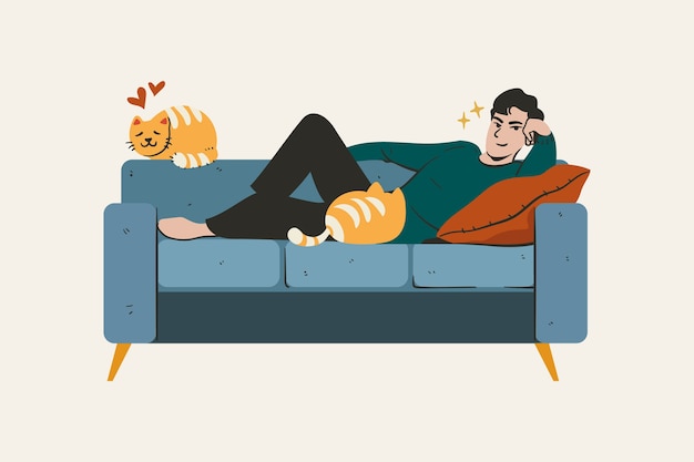 A person relaxing at home on a couch