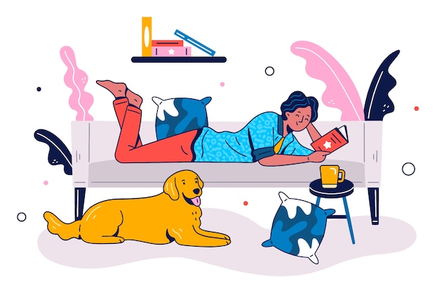 Person relaxing at home illustration