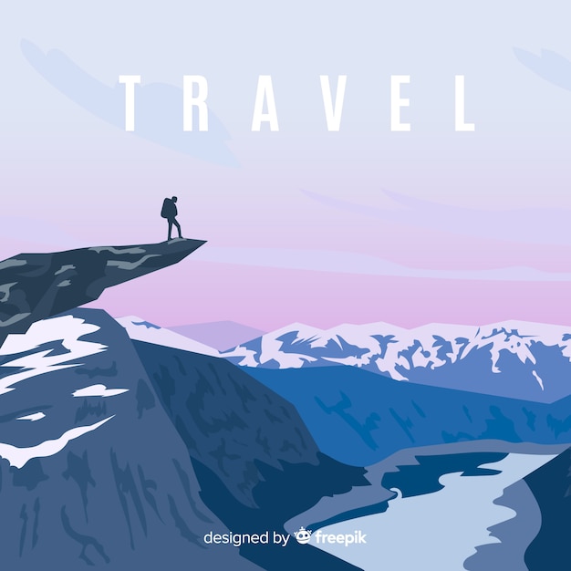 Free Vector person on the top of a mountain background