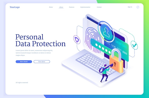 Free Vector personal data protection isometric landing page