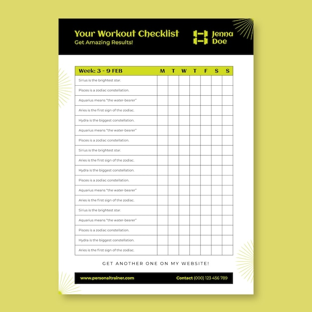 Personal trainer checklist template