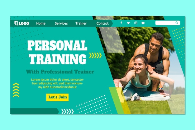 Free Vector personal trainer landing page  template design