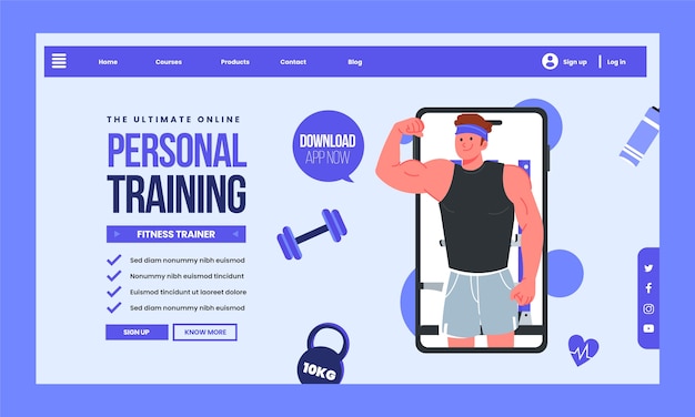 Free vector personal trainer landing page template design