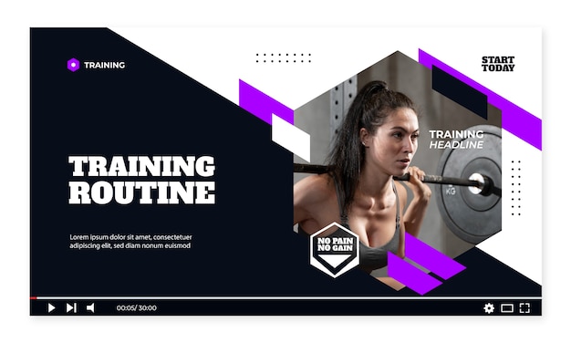 Free vector personal trainer youtube thumbnail template design