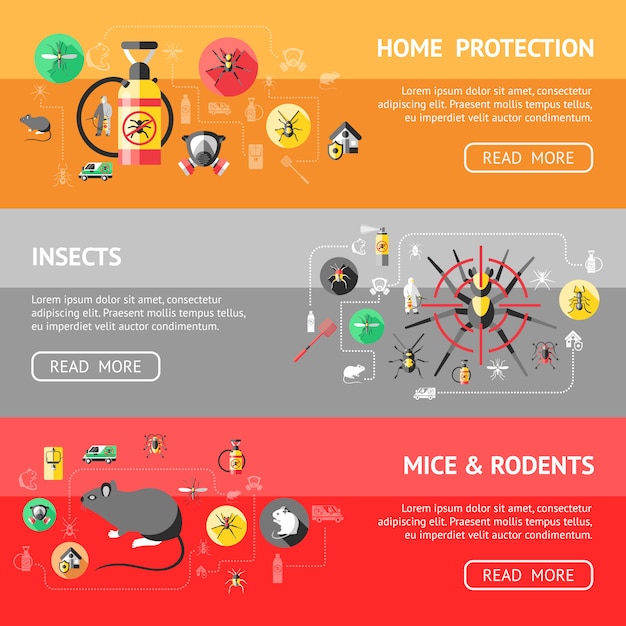 Free Vector pest control horizontal banners set