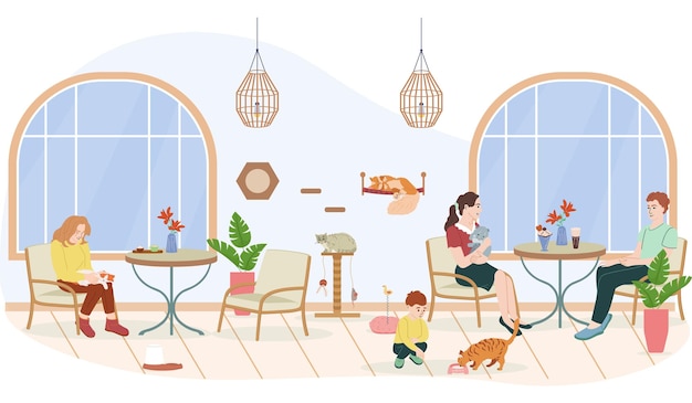 Free Vector pet friendly interior composition with cafe and meal symbols flat vector illustration