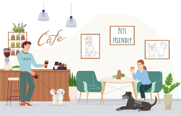 Free Vector pet friendly interior concept with cafe symbols flat vector illustration