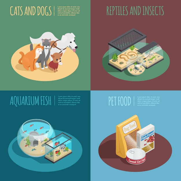 Free Vector pet shop concept isometric icons set with pet food symbols