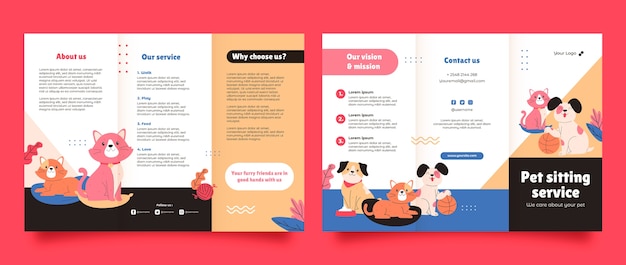 Pet sitting service flat design brochure template