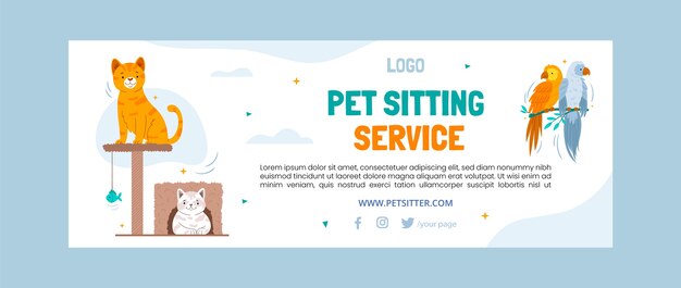 Pet sitting service flat design social media cover template