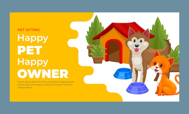 Pet sitting service flat design social media promo template