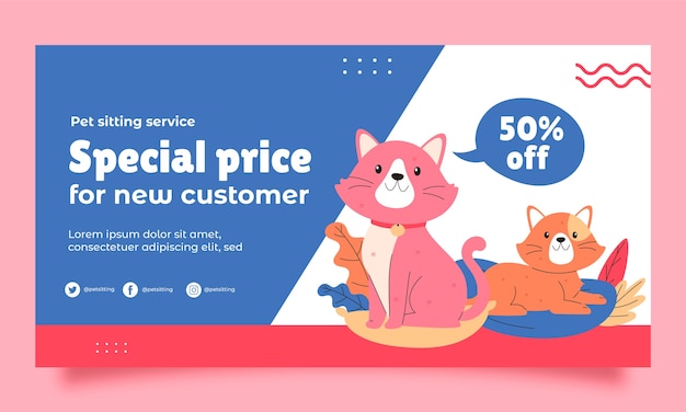 Free Vector pet sitting service flat design social media promo template