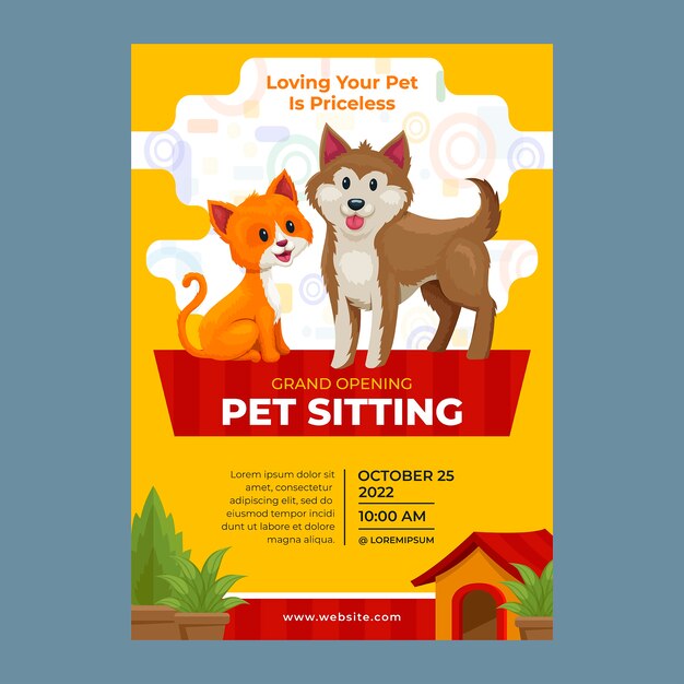 Pet sitting service flat design vertical poster template