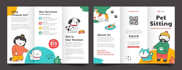 Pet sitting service hand drawn brochure template