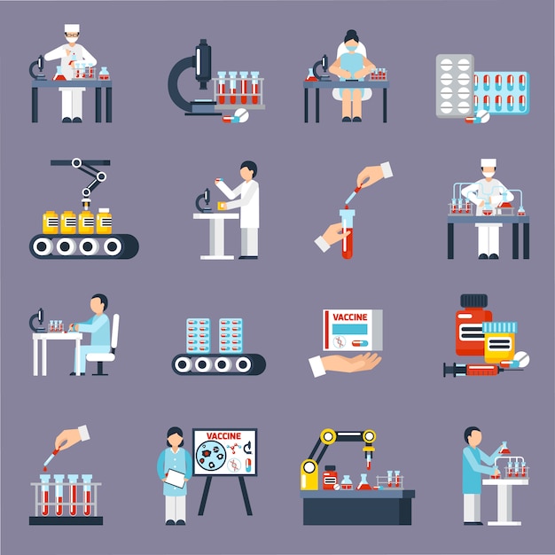 Free Vector pharmaceutical production icons set 