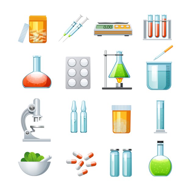 Pharmacology flat icons collection