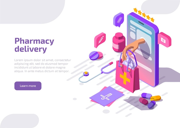 Pharmacy delivery banner. Online drugstore service.