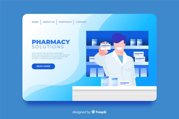 Pharmacy landing page flat style