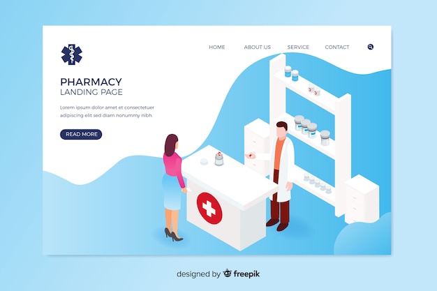 Pharmacy landing page isometric design