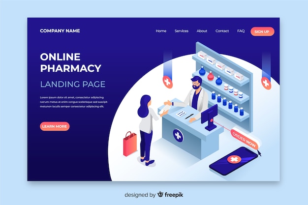 Pharmacy landing page isometric design