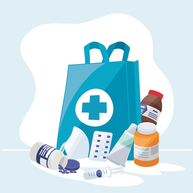 Pharmacy paper bag and medicine