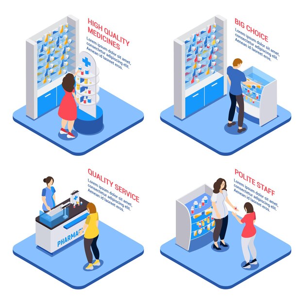 Pharmacy set isometric illustration