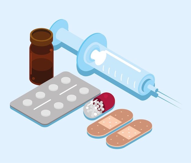 pharmacy syringe and medicine isometric