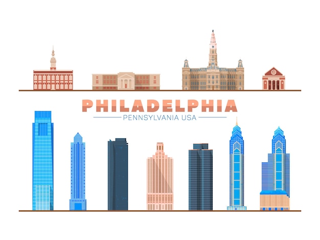 Philadelphia Pennsylvania USA city landmark Vector Illustration Business travel and tourism concept with modern buildings Image for presentation banner web site