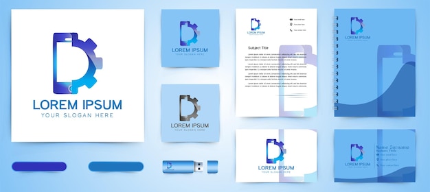 Free vector phone and gear, service phone logo and business card branding template designs inspiration isolated on white background