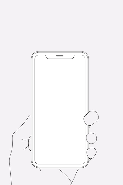 Phone outline, blank screen, held by hand, digital device vector illustration