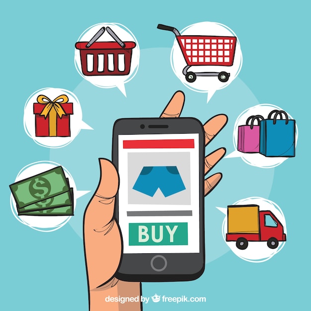 Free Vector phone and shopping elements with cartoon style