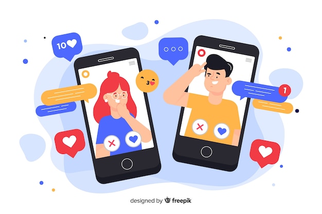 Phones surrounded by social media icons concept illustration