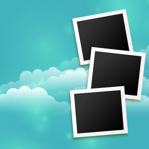 Photo frames background with clouds