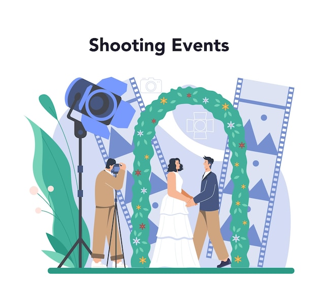 Free Vector photographer concept professional photographer with camera taking pictures in a studio event photography wedding photosession isolated flat vector illustration