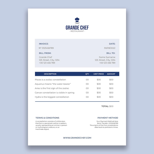 Photographer invoice template design