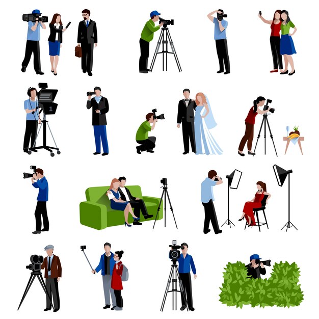 Photographer and videographer icons set 