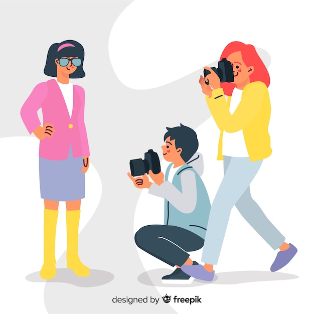 Photographers working flat design characters