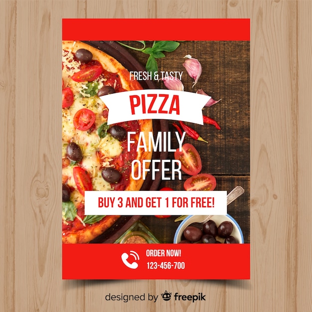 Free Vector photographic pizza restaurant flyer