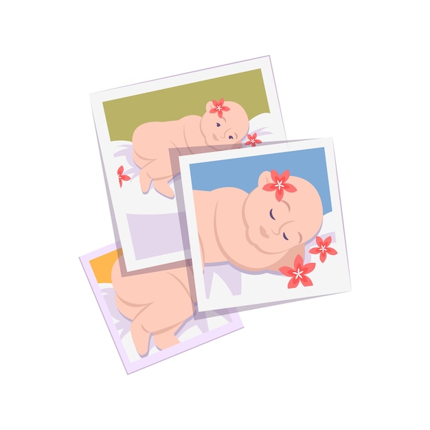 Free Vector photography process flat composition with stack of square photographs of baby