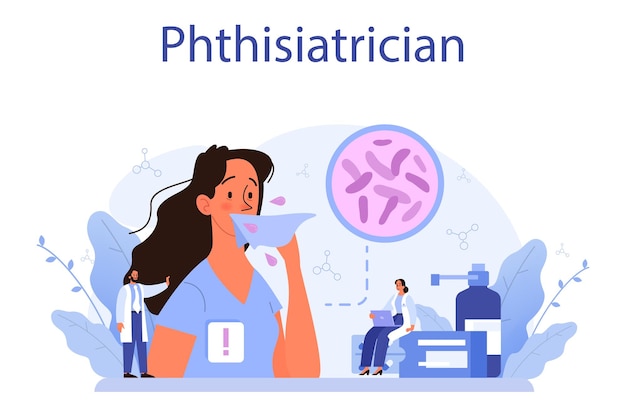 Phthisiatrician Human pulmonary system Idea of health and medical treatment Tuberculosis specialist checking human lungs Isolated vector illustration in cartoon style