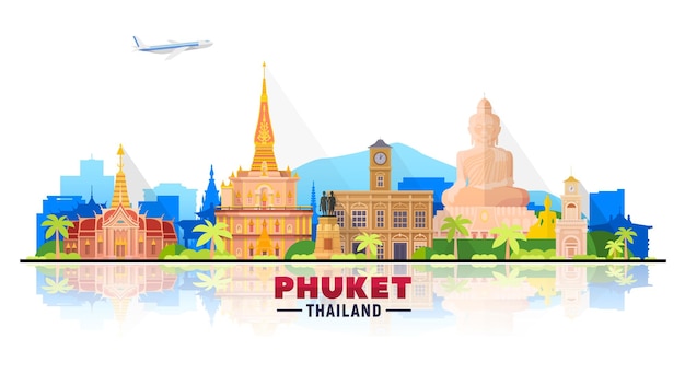 Free Vector phuket  thailand  skyline with panorama in white background vector illustration business travel and tourism concept with modern buildings