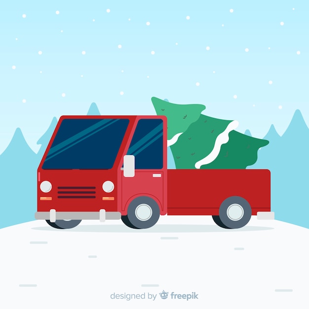 Pick-up truck with christmas tree