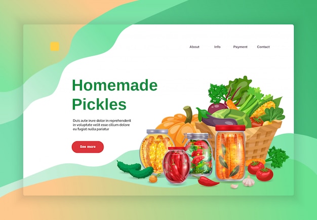 Pickles concept banners website landing page design with images text and clickable links with more button  illustration